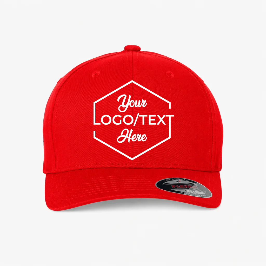 Flexfit 6277 Custom Patch Fitted Baseball Cap – Curved Visor in Red - view 5