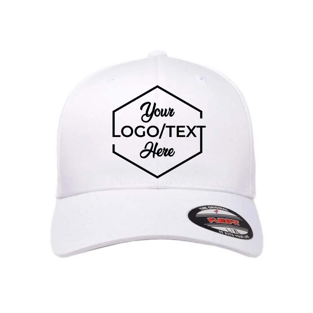 Flexfit 6277 Custom Patch Fitted Baseball Cap – Curved Visor in White - view 5