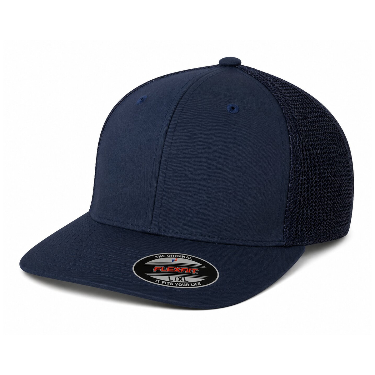 Flexfit 6511 Custom Patch Fitted Trucker Hat – Stretch-Fit Mesh Back in Navy