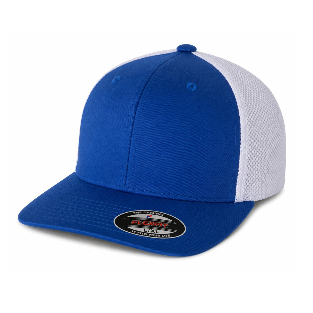 Flexfit 6511 Custom Patch Fitted Trucker Hat – Stretch-Fit Mesh Back in Royal Blue/White