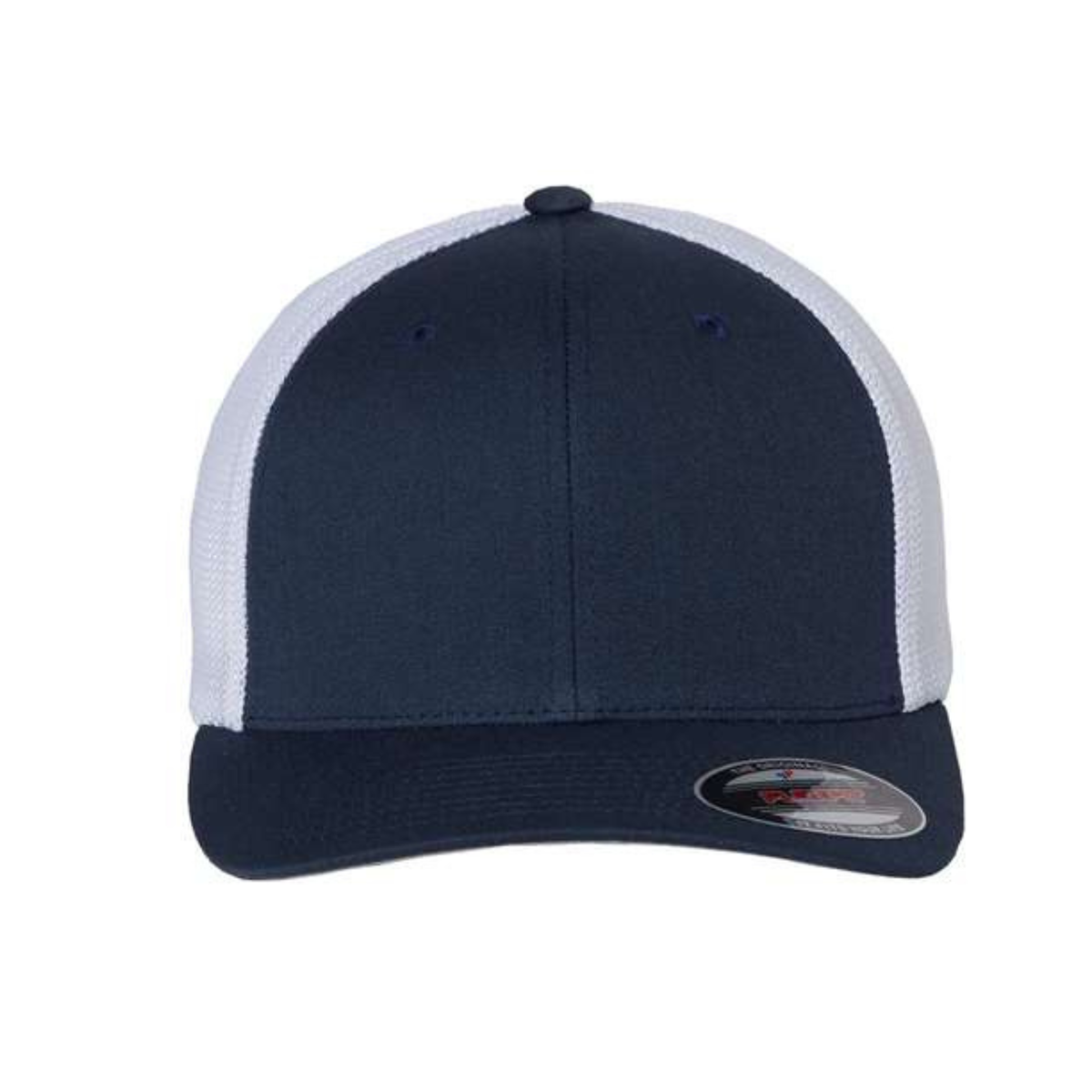 Flexfit 6511 Custom Patch Fitted Trucker Hat – Stretch-Fit Mesh Back in Navy/White - view 2
