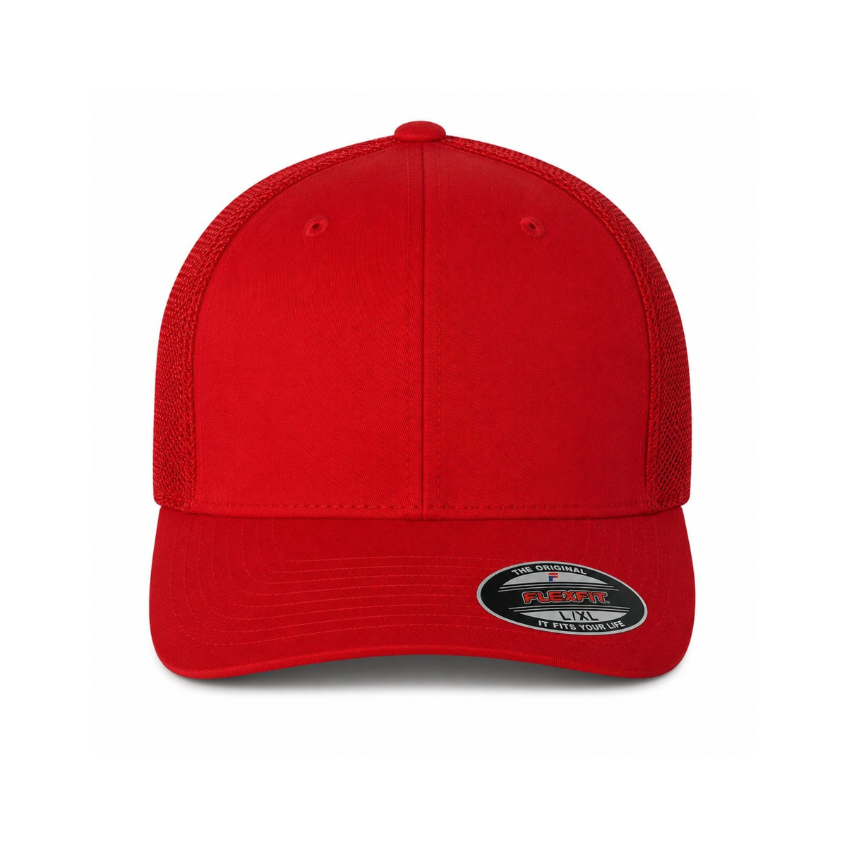 Flexfit 6511 Custom Patch Fitted Trucker Hat – Stretch-Fit Mesh Back in Red - view 2