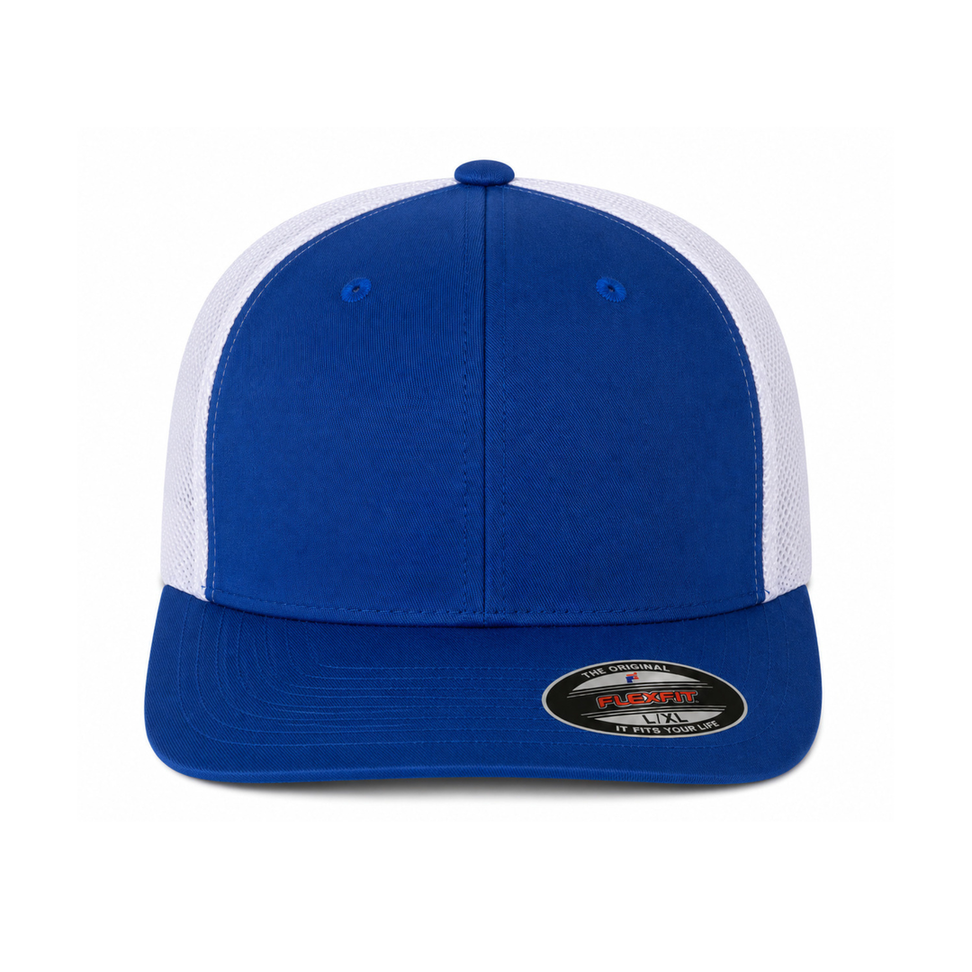 Flexfit 6511 Custom Patch Fitted Trucker Hat – Stretch-Fit Mesh Back in Royal Blue/White - view 2