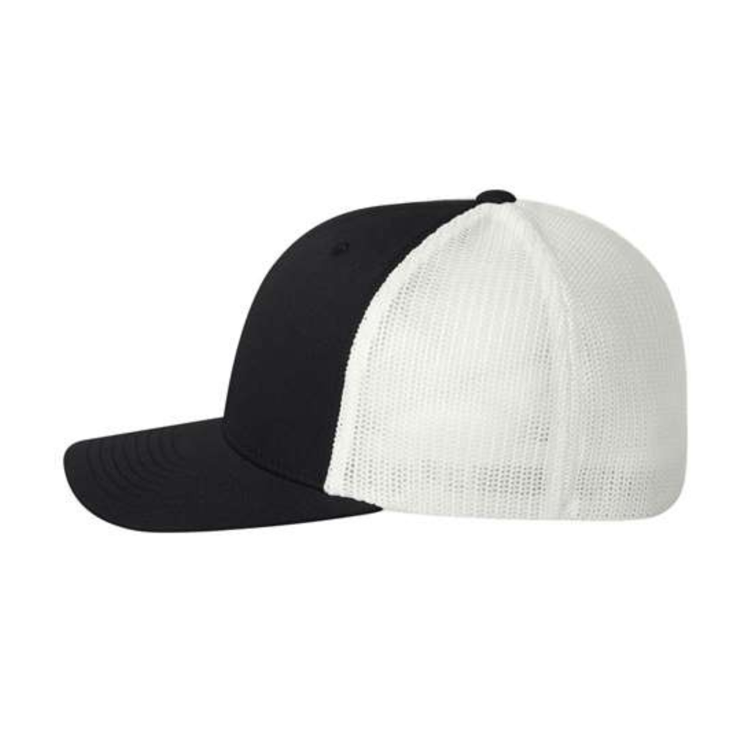Flexfit 6511 Custom Patch Fitted Trucker Hat – Stretch-Fit Mesh Back in Black/White - view 3