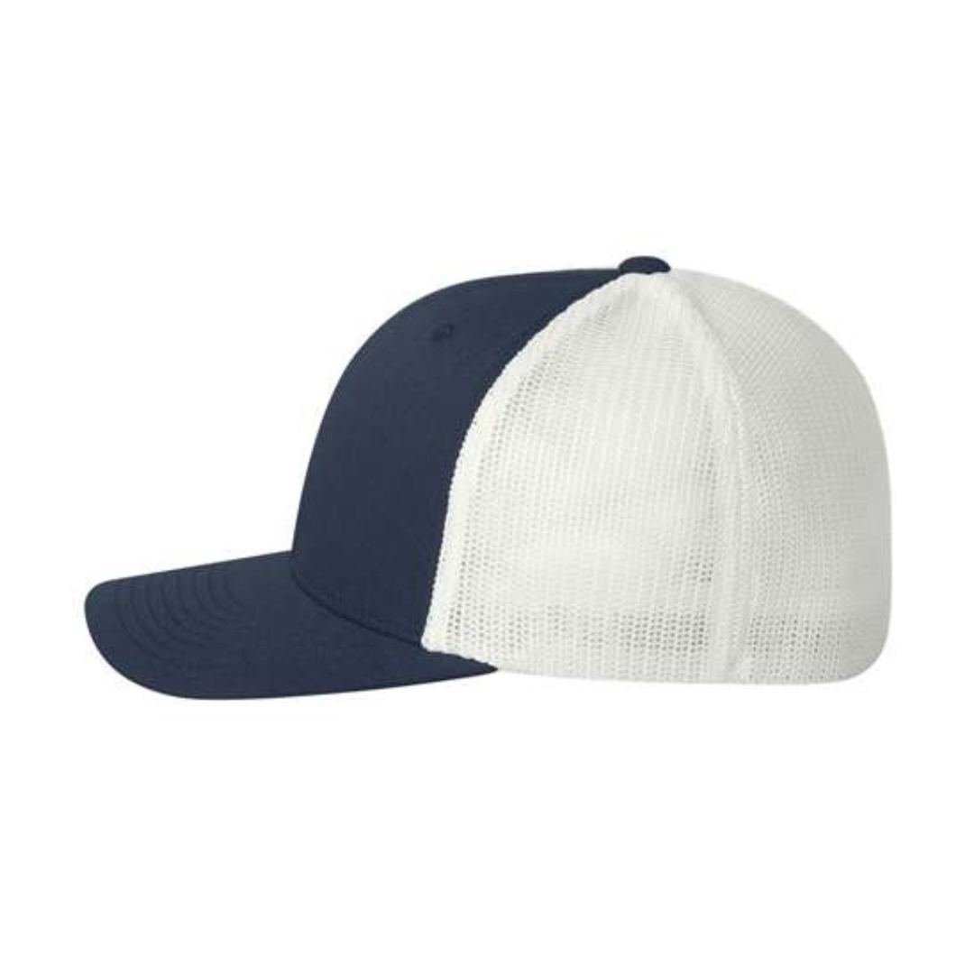 Flexfit 6511 Custom Patch Fitted Trucker Hat – Stretch-Fit Mesh Back in Navy/White - view 3