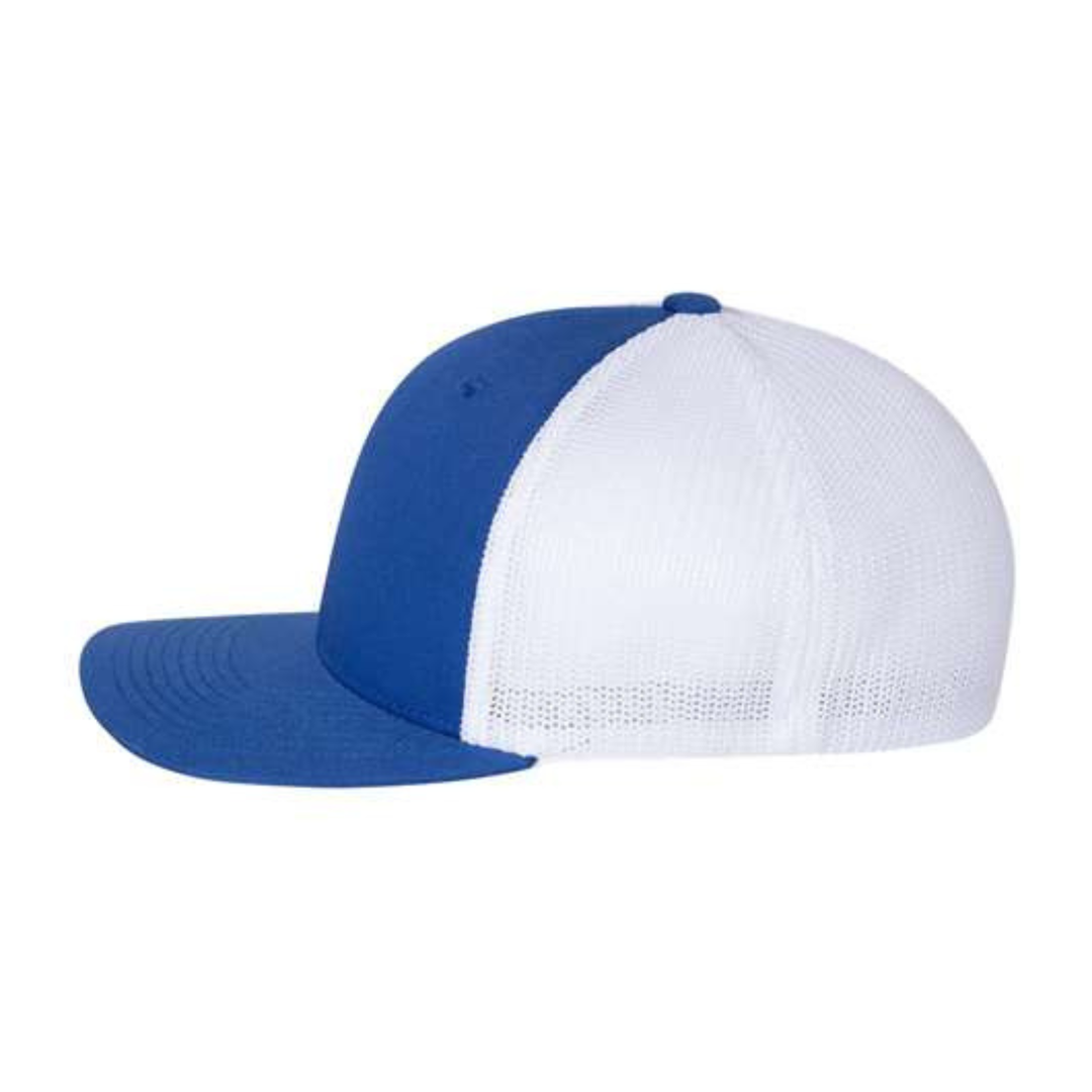 Flexfit 6511 Custom Patch Fitted Trucker Hat – Stretch-Fit Mesh Back in Royal Blue/White - view 3