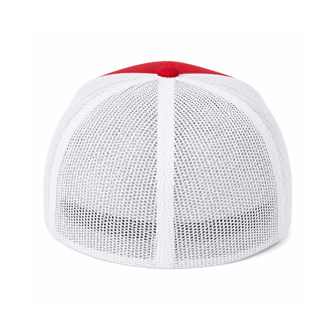 Flexfit 6511 Custom Patch Fitted Trucker Hat – Stretch-Fit Mesh Back in Red/White - view 4
