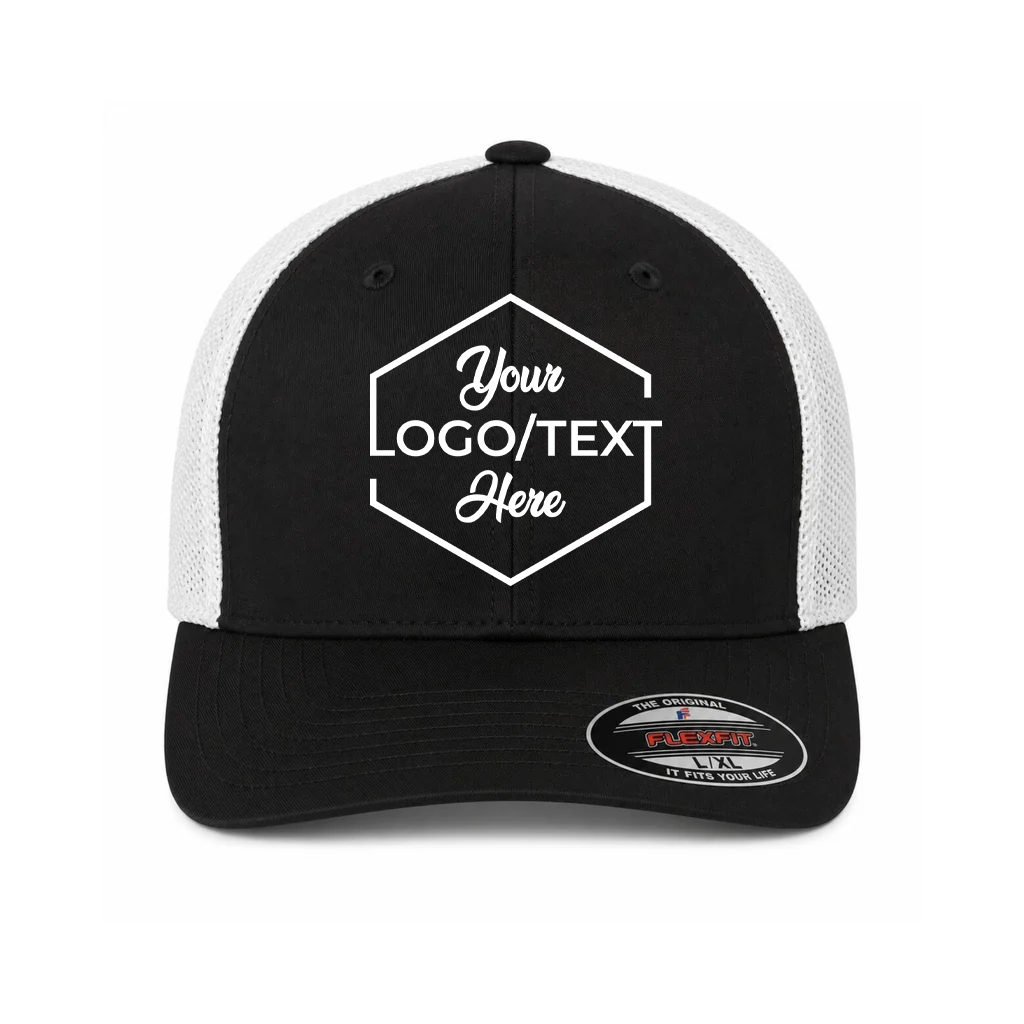 Flexfit 6511 Custom Patch Fitted Trucker Hat – Stretch-Fit Mesh Back in Black/White - view 5