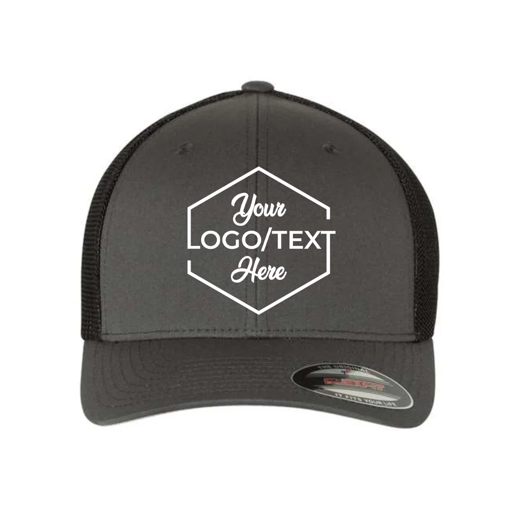 Flexfit 6511 Custom Patch Fitted Trucker Hat – Stretch-Fit Mesh Back in Charcoal Black - view 5