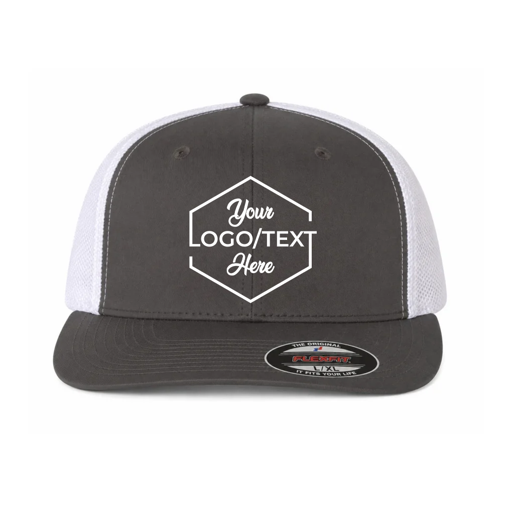 Flexfit 6511 Custom Patch Fitted Trucker Hat – Stretch-Fit Mesh Back in Charcoal/White - view 5