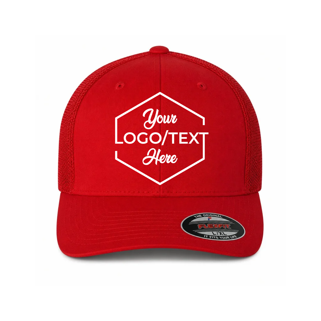 Flexfit 6511 Custom Patch Fitted Trucker Hat – Stretch-Fit Mesh Back in Red - view 5