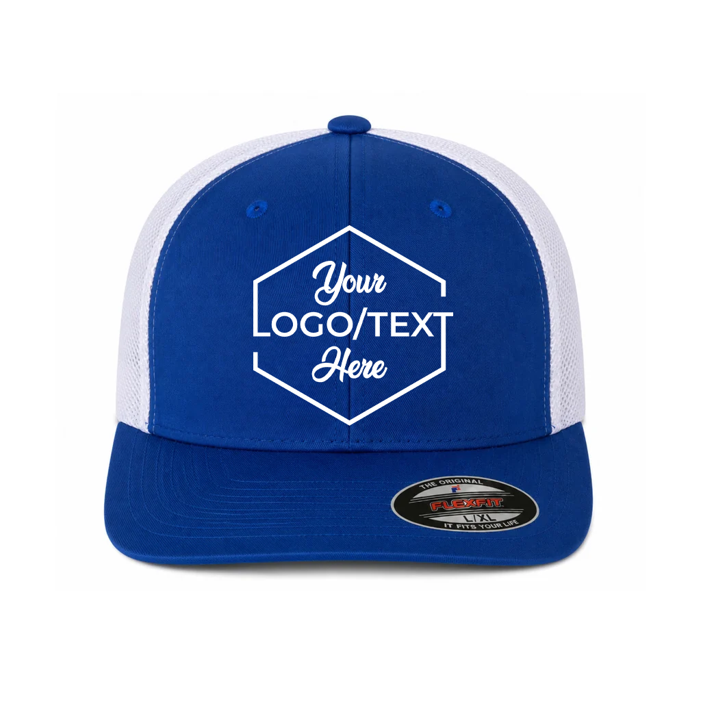 Flexfit 6511 Custom Patch Fitted Trucker Hat – Stretch-Fit Mesh Back in Royal Blue/White - view 5