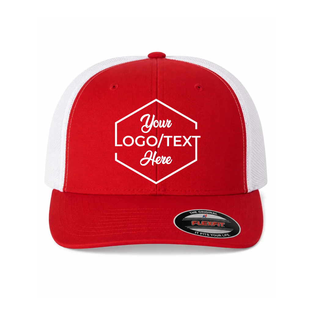 Flexfit 6511 Custom Patch Fitted Trucker Hat – Stretch-Fit Mesh Back in Red/White - view 5