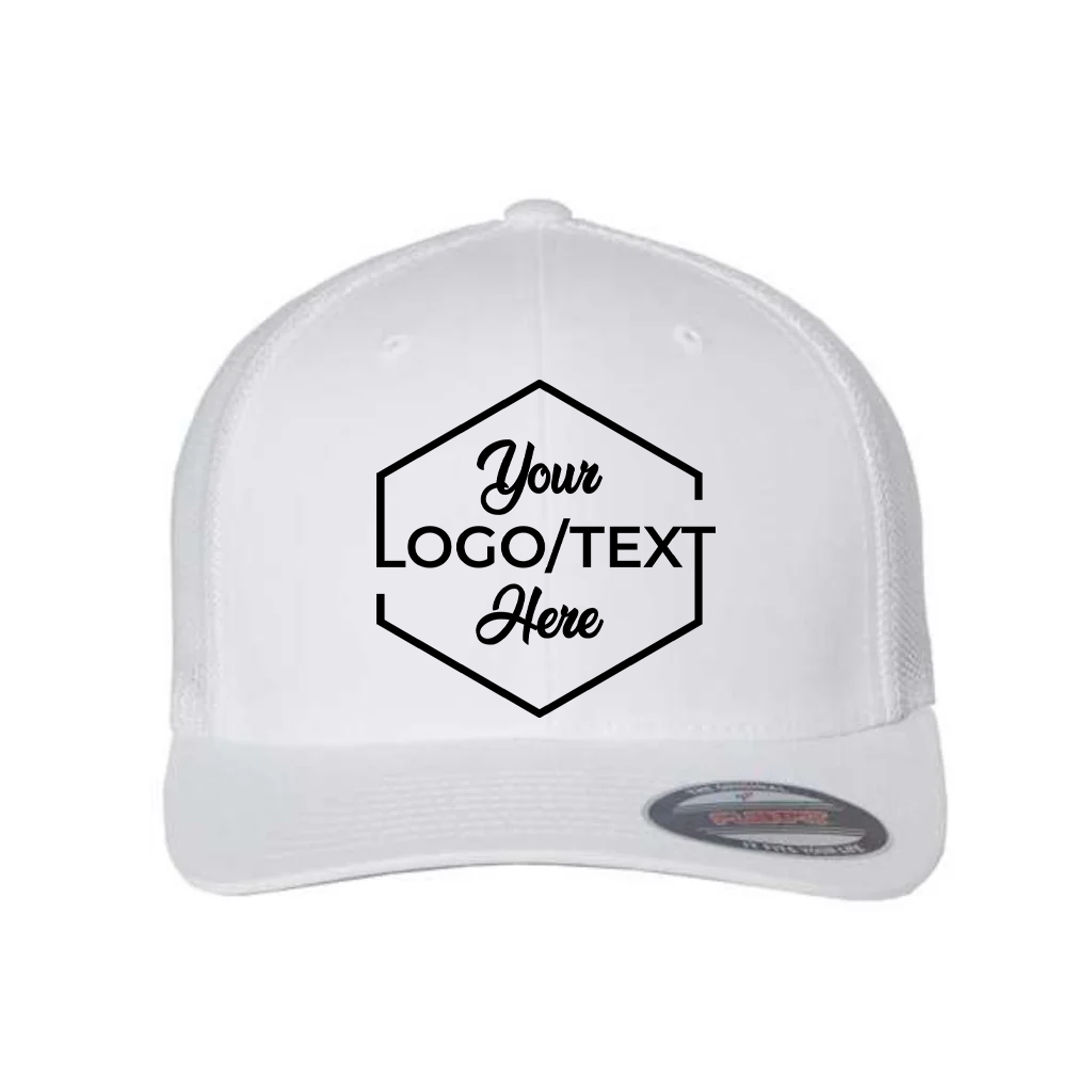 Flexfit 6511 Custom Patch Fitted Trucker Hat – Stretch-Fit Mesh Back in White - view 5