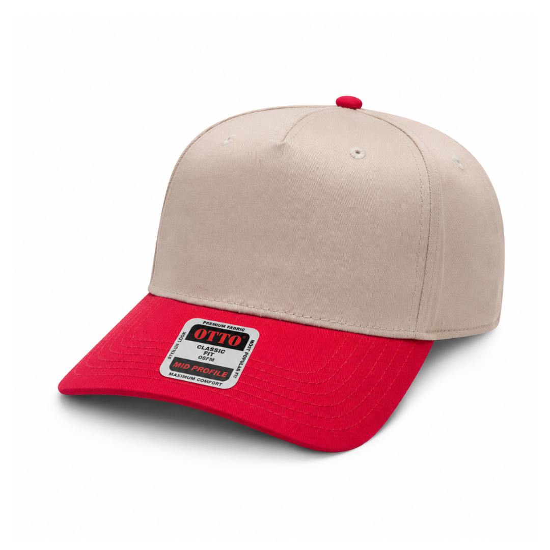 Otto Cap 31-069 Custom Patch 5-Panel Baseball Cap – Snapback in Khaki/Red