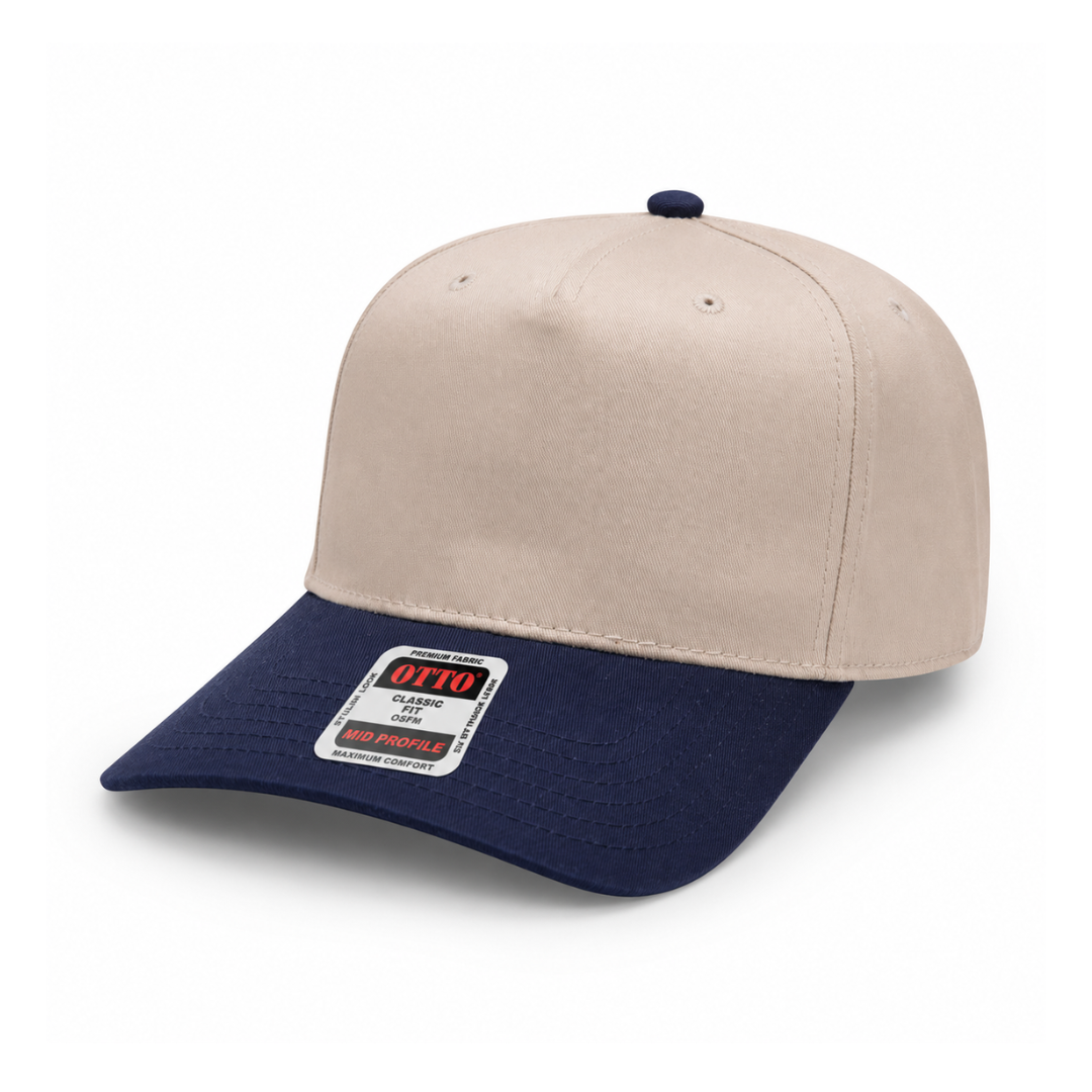 Otto Cap 31-069 Custom Patch 5-Panel Baseball Cap – Snapback in Natural/Navy