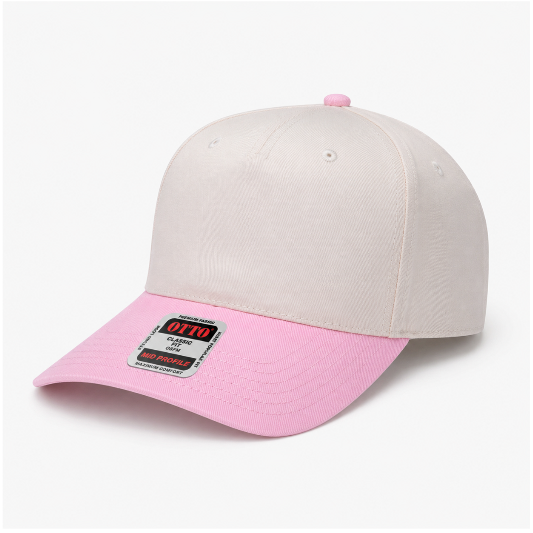 Otto Cap 31-069 Custom Patch 5-Panel Baseball Cap – Snapback in Natural/Pink - view 2