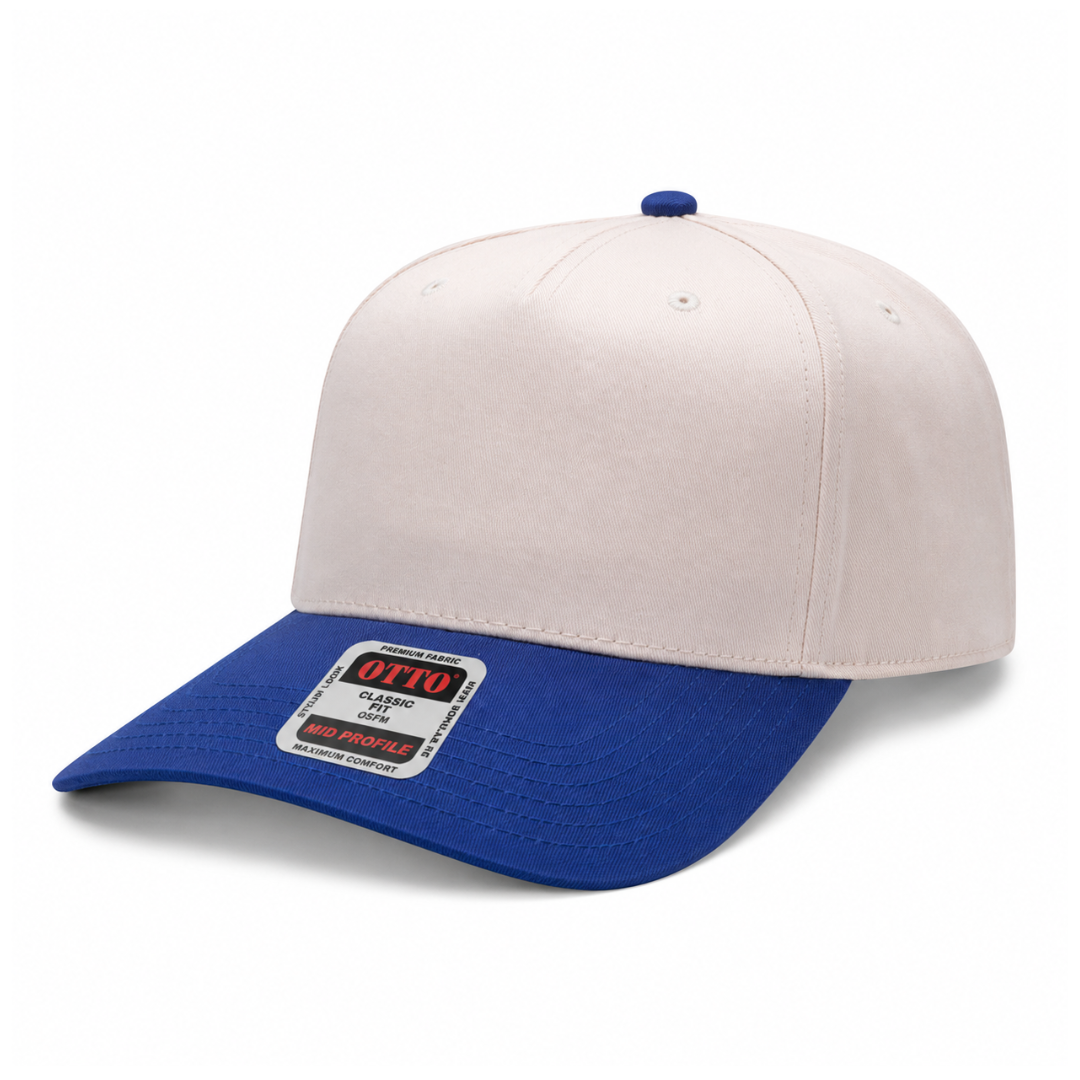Otto Cap 31-069 Custom Patch 5-Panel Baseball Cap – Snapback in Natural/Royal Blue