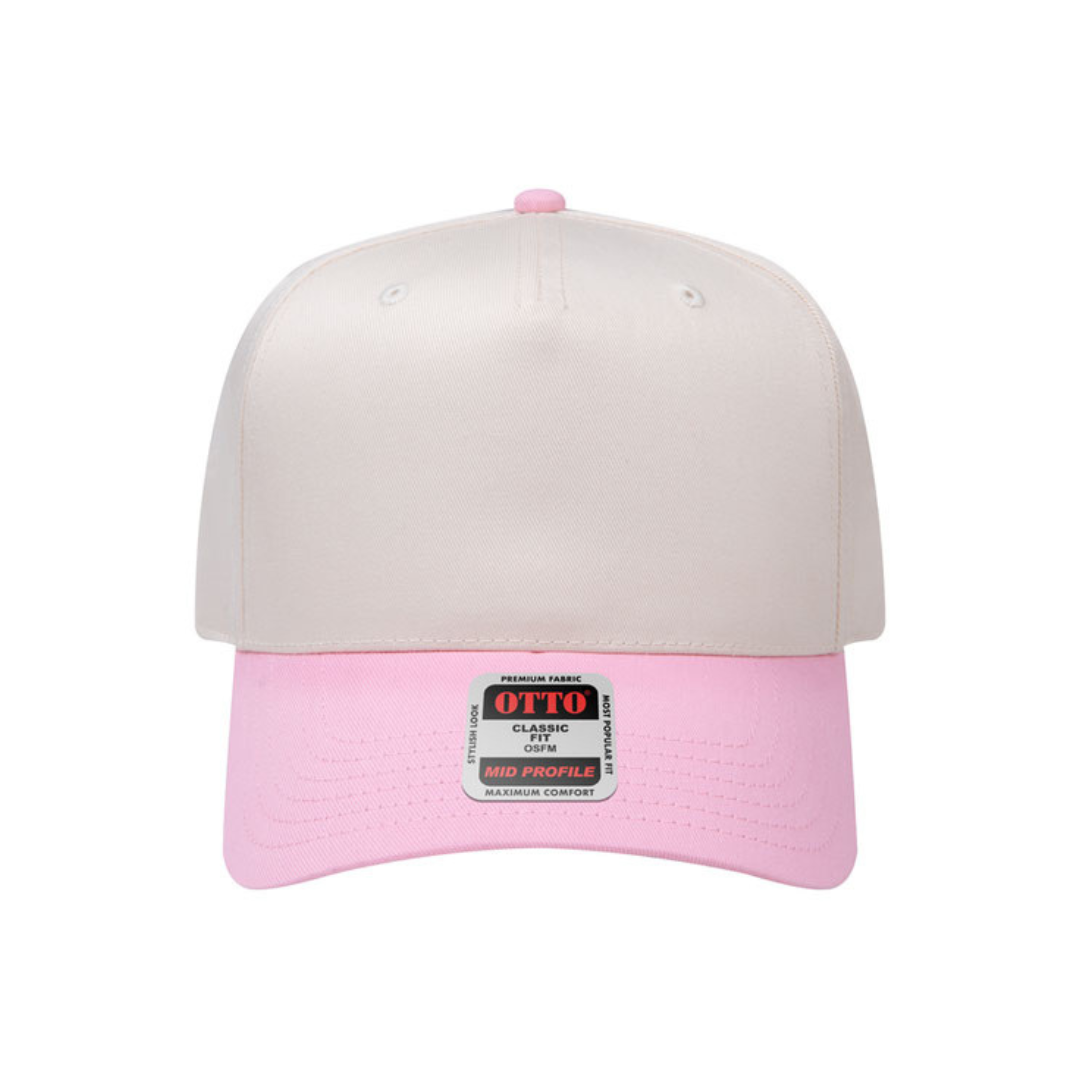 Otto Cap 31-069 Custom Patch 5-Panel Baseball Cap – Snapback in Natural/Pink