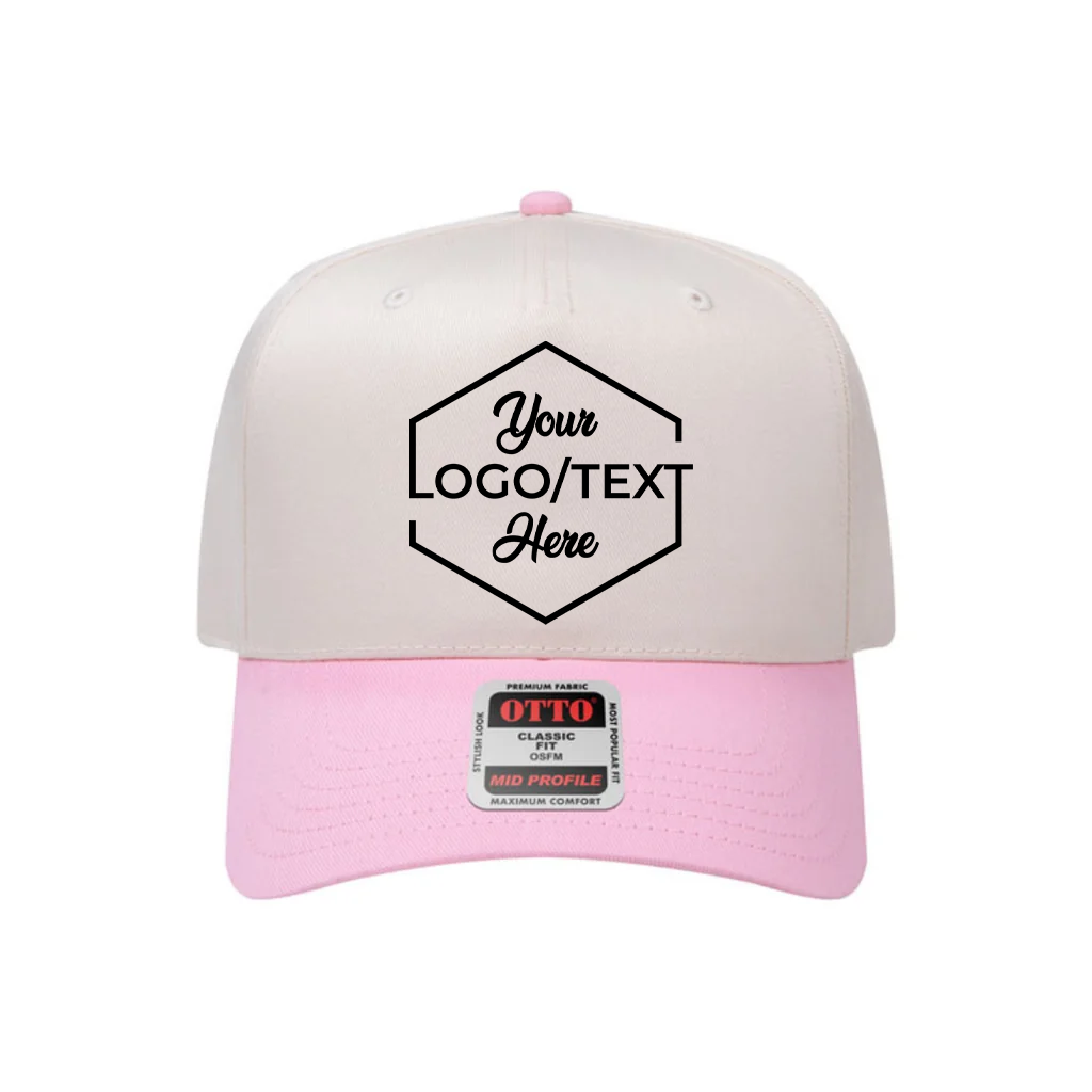 Otto Cap 31-069 Custom Patch 5-Panel Baseball Cap – Snapback in Natural/Pink - view 5