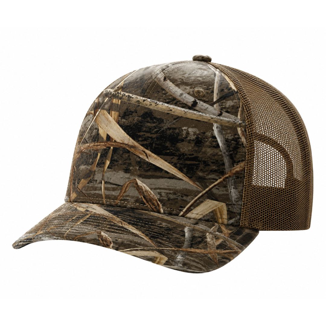 Richardson 112PFP Custom Patch Camo Trucker Hat – Mesh Back Snapback in Realtree Max-7/Buck