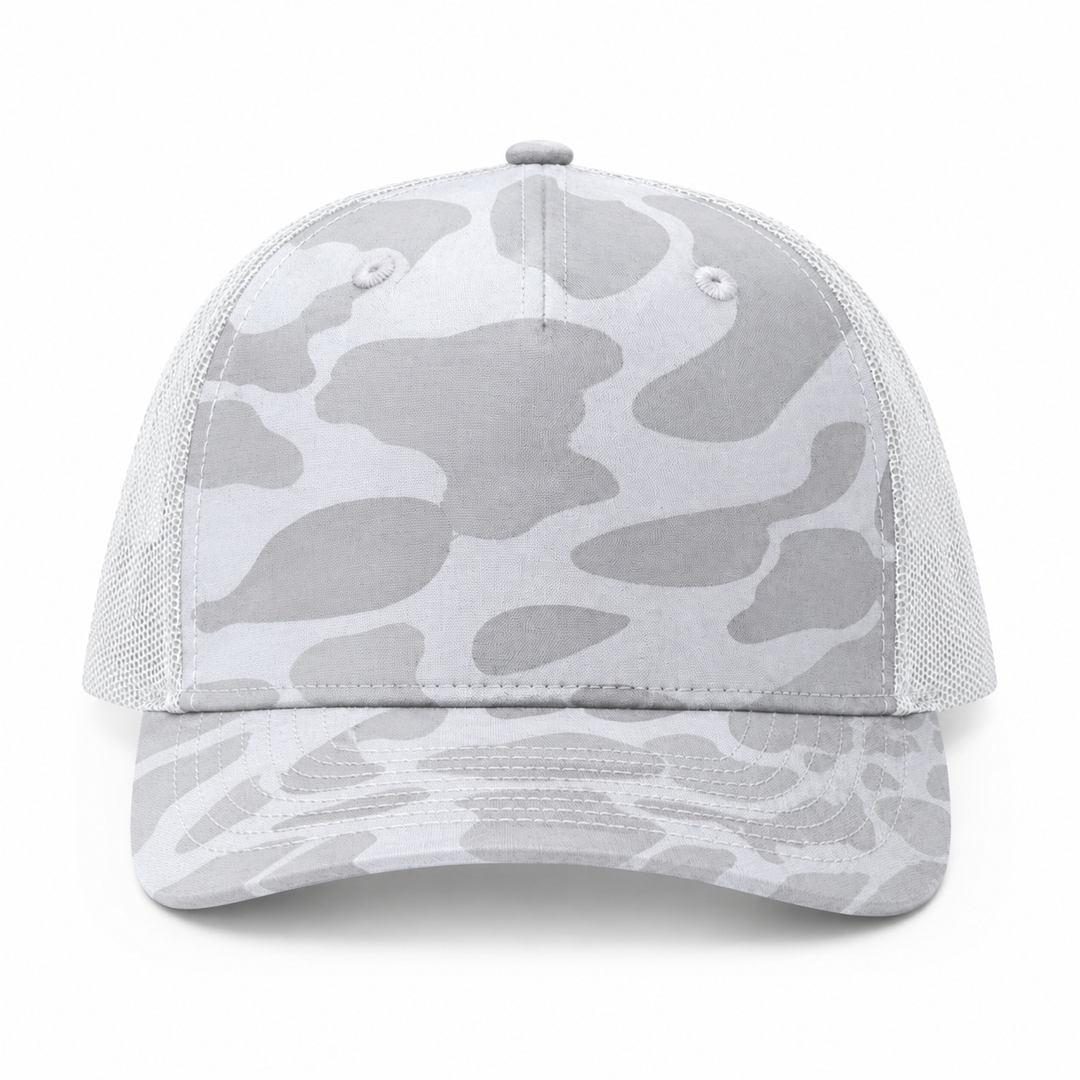 Richardson 112PFP Custom Patch Camo Trucker Hat – Mesh Back Snapback in Blizzard Duck Camo/White - view 2