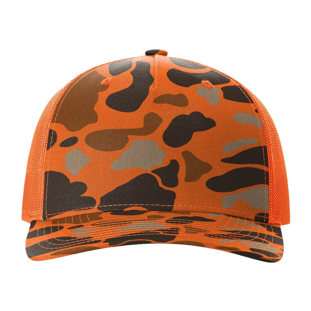 Richardson 112PFP Custom Patch Camo Trucker Hat – Mesh Back Snapback in Blaze Duck Camo/Blaze Orange - view 2