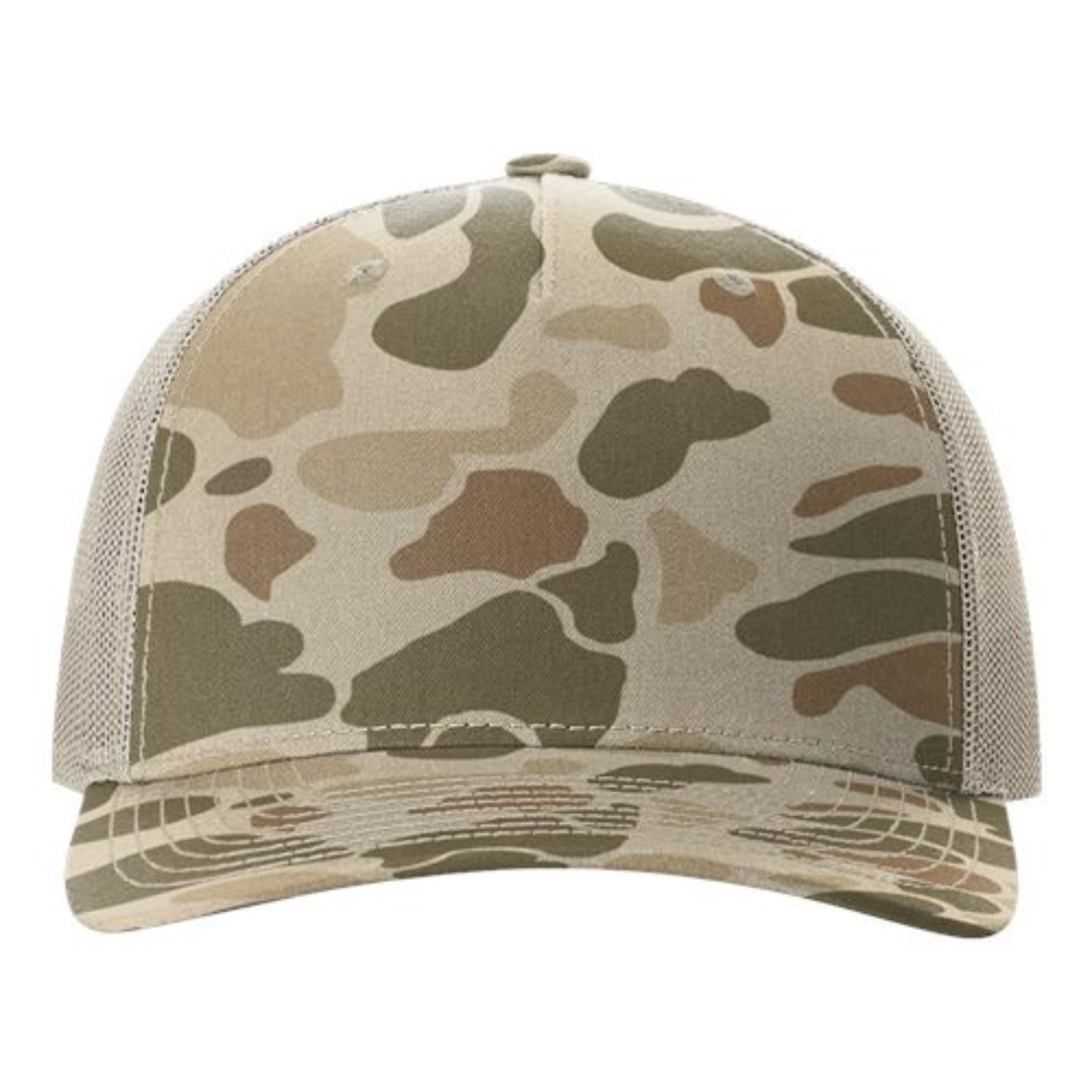 Richardson 112PFP Custom Patch Camo Trucker Hat – Mesh Back Snapback in Harvest Duck Camo/Light Tan - view 2