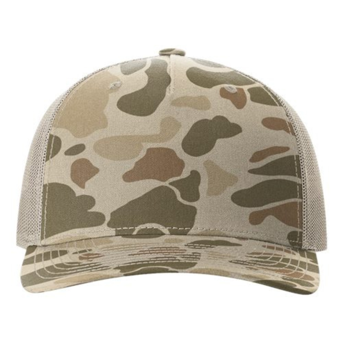 Richardson 112PFP Custom Patch Camo Trucker Hat – Mesh Back Snapback in Harvest Duck Camo/Light Tan - view 2