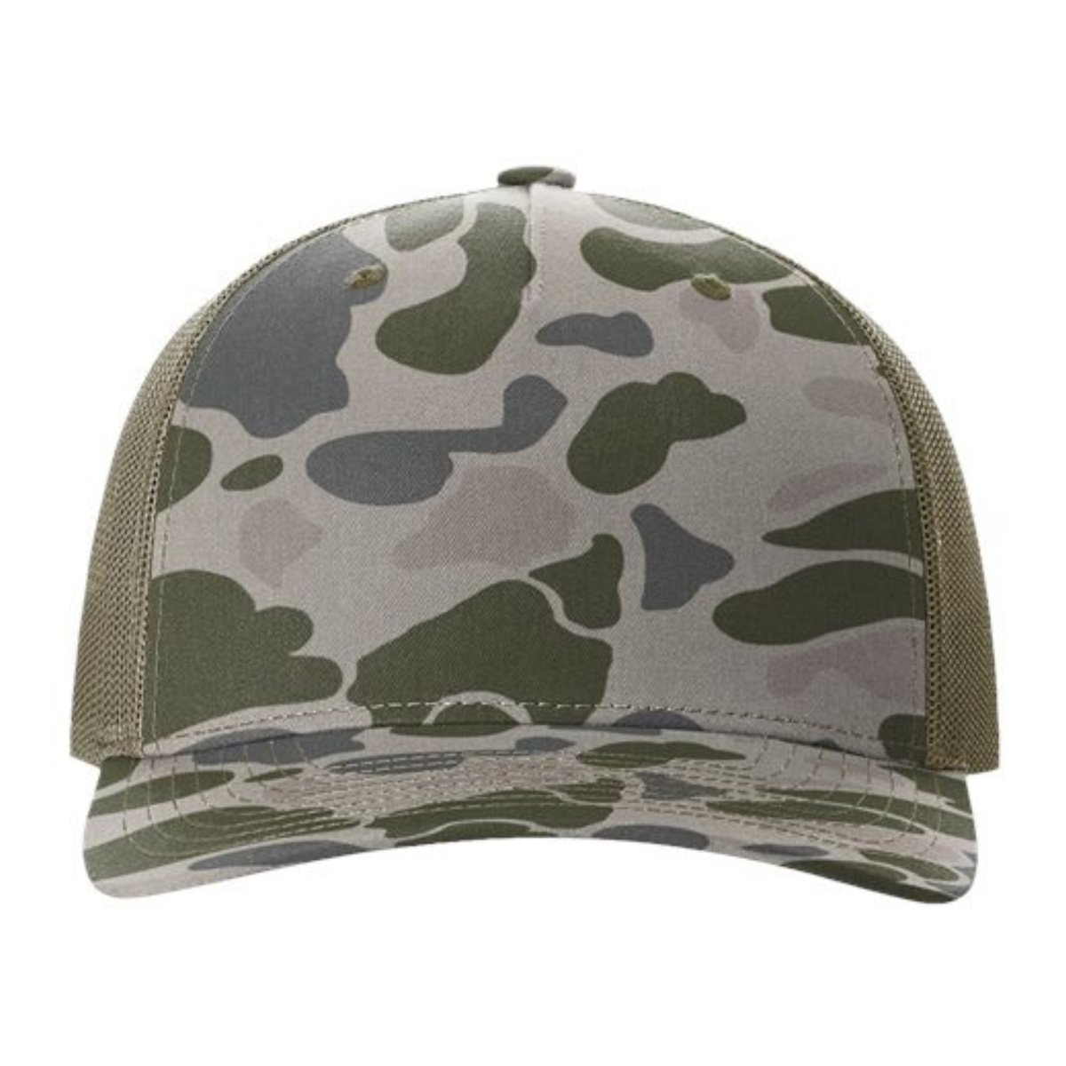 Richardson 112PFP Custom Patch Camo Trucker Hat – Mesh Back Snapback in Marsh Duck Camo/Loden - view 2