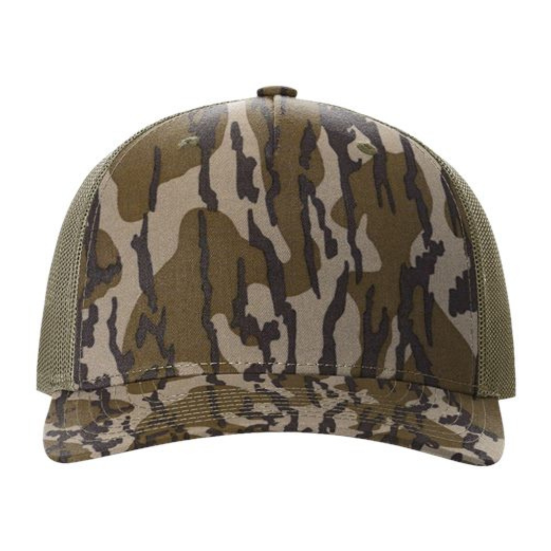 Richardson 112PFP Custom Patch Camo Trucker Hat – Mesh Back Snapback in Mossy Oak Bottomland/Loden - view 2