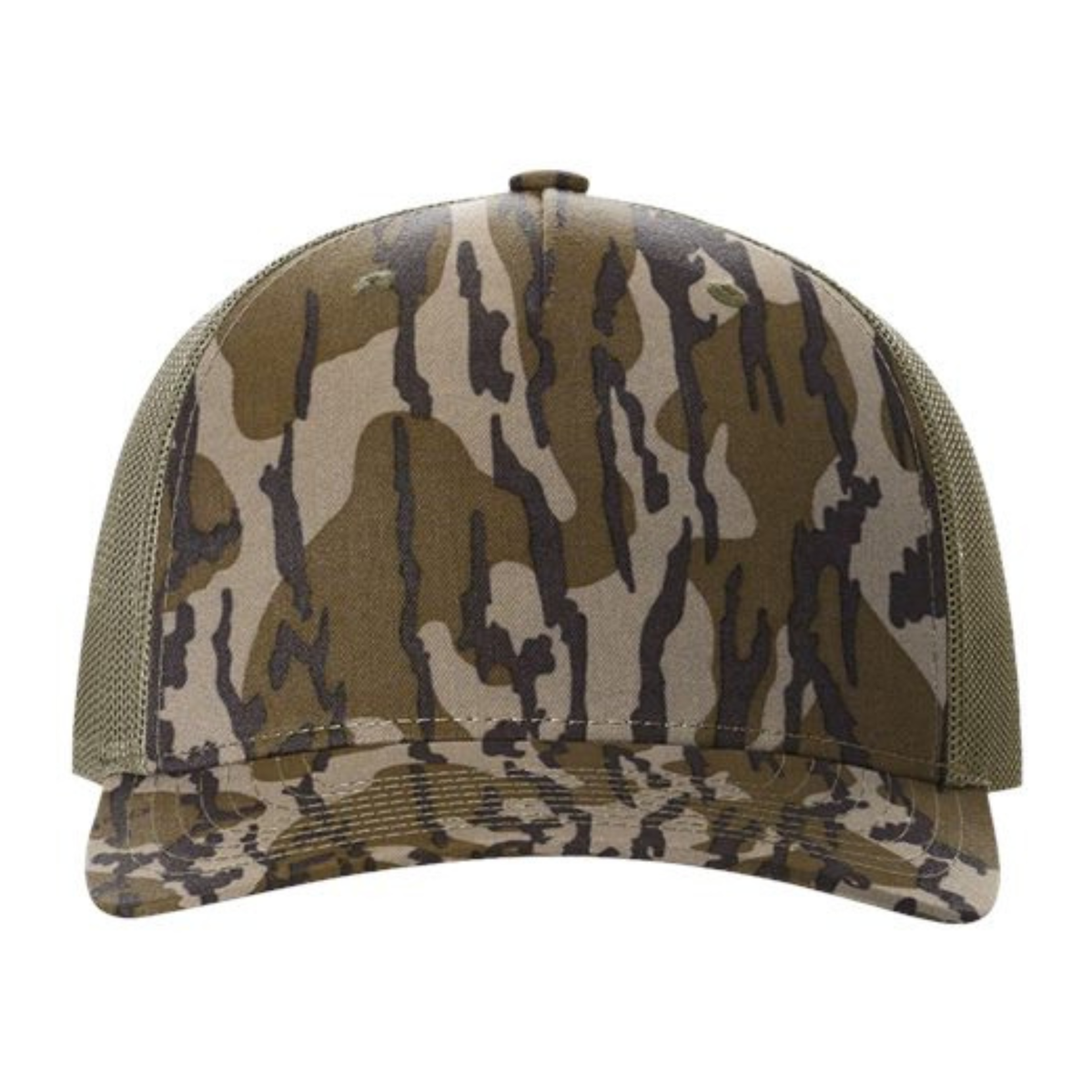 Richardson 112PFP Custom Patch Camo Trucker Hat – Mesh Back Snapback in Mossy Oak Bottomland/Loden - view 2