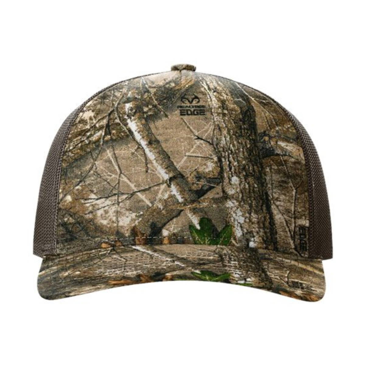 Richardson 112PFP Custom Patch Camo Trucker Hat – Mesh Back Snapback in Realtree Edge/Brown - view 2