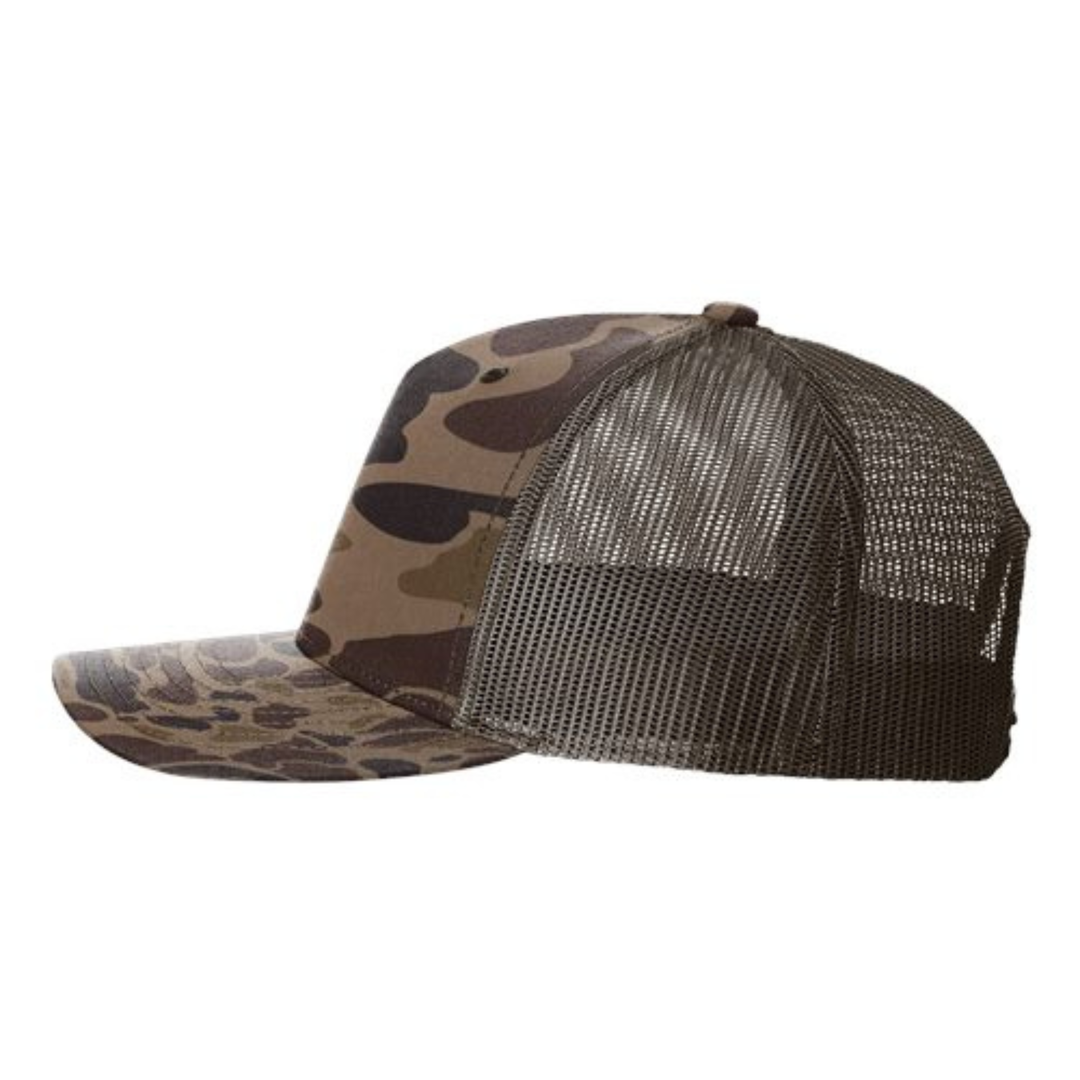 Richardson 112PFP Custom Patch Camo Trucker Hat – Mesh Back Snapback in Bark Duck Camo/Brown - view 3