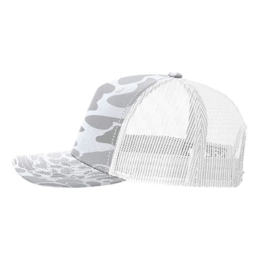 Richardson 112PFP Custom Patch Camo Trucker Hat – Mesh Back Snapback in Blizzard Duck Camo/White - view 3