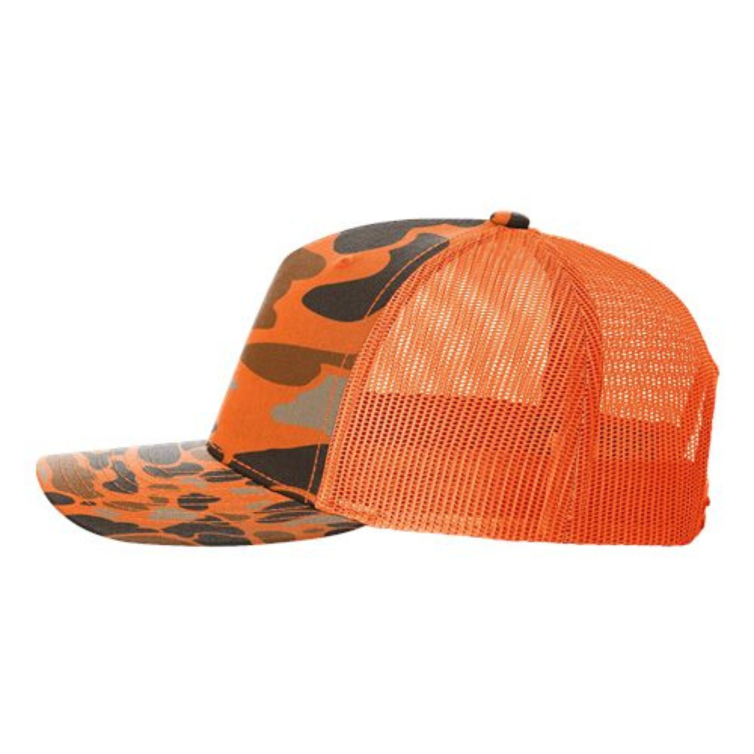 Richardson 112PFP Custom Patch Camo Trucker Hat – Mesh Back Snapback in Blaze Duck Camo/Blaze Orange - view 3