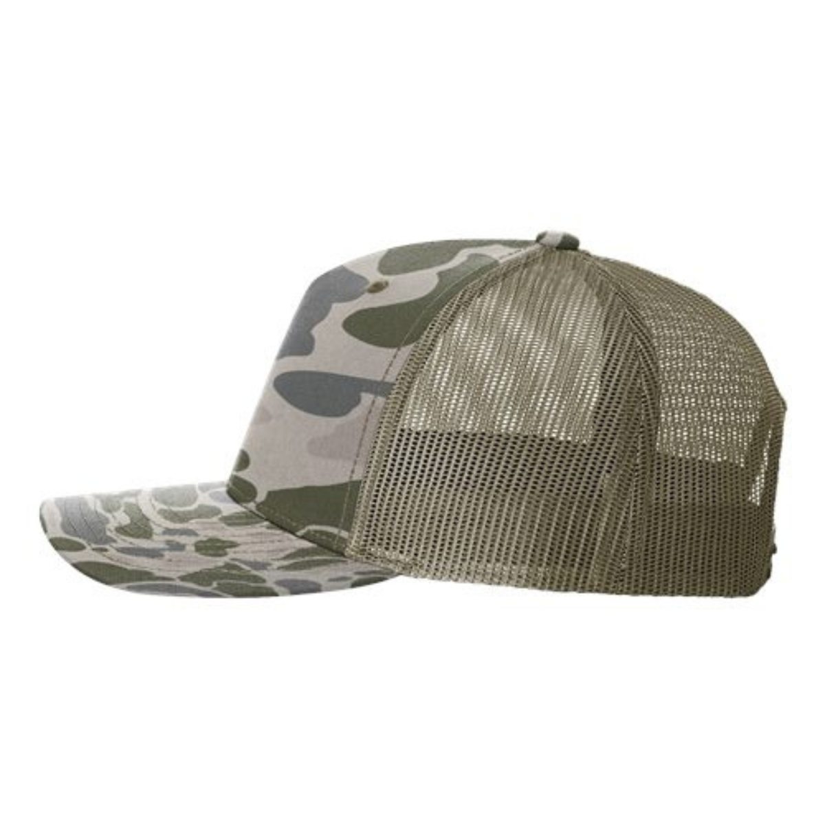 Richardson 112PFP Custom Patch Camo Trucker Hat – Mesh Back Snapback in Marsh Duck Camo/Loden - view 3