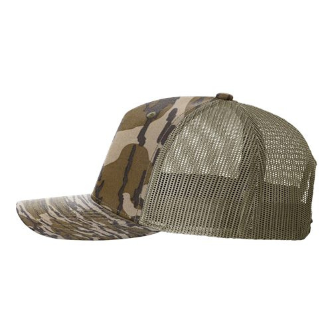 Richardson 112PFP Custom Patch Camo Trucker Hat – Mesh Back Snapback in Mossy Oak Bottomland/Loden - view 3