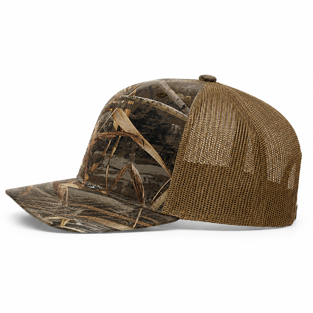 Richardson 112PFP Custom Patch Camo Trucker Hat – Mesh Back Snapback in Realtree Max-7/Buck - view 3