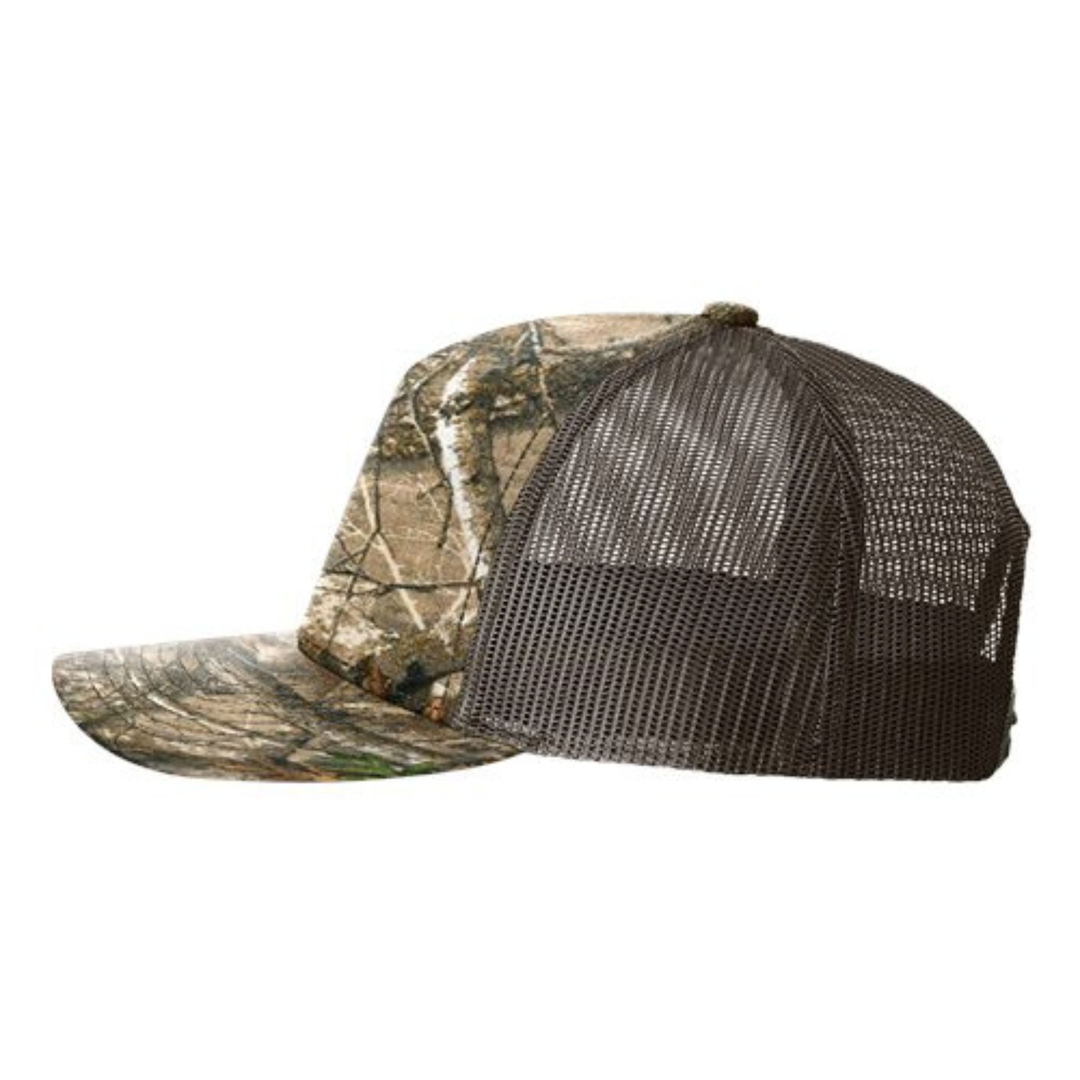 Richardson 112PFP Custom Patch Camo Trucker Hat – Mesh Back Snapback in Realtree Edge/Brown - view 3
