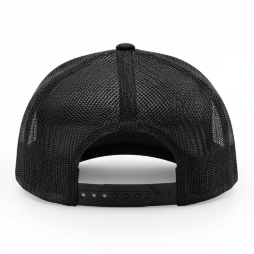 Richardson 112PFP Custom Patch Camo Trucker Hat – Mesh Back Snapback in Black Tonal/Stars and Stripes - view 5