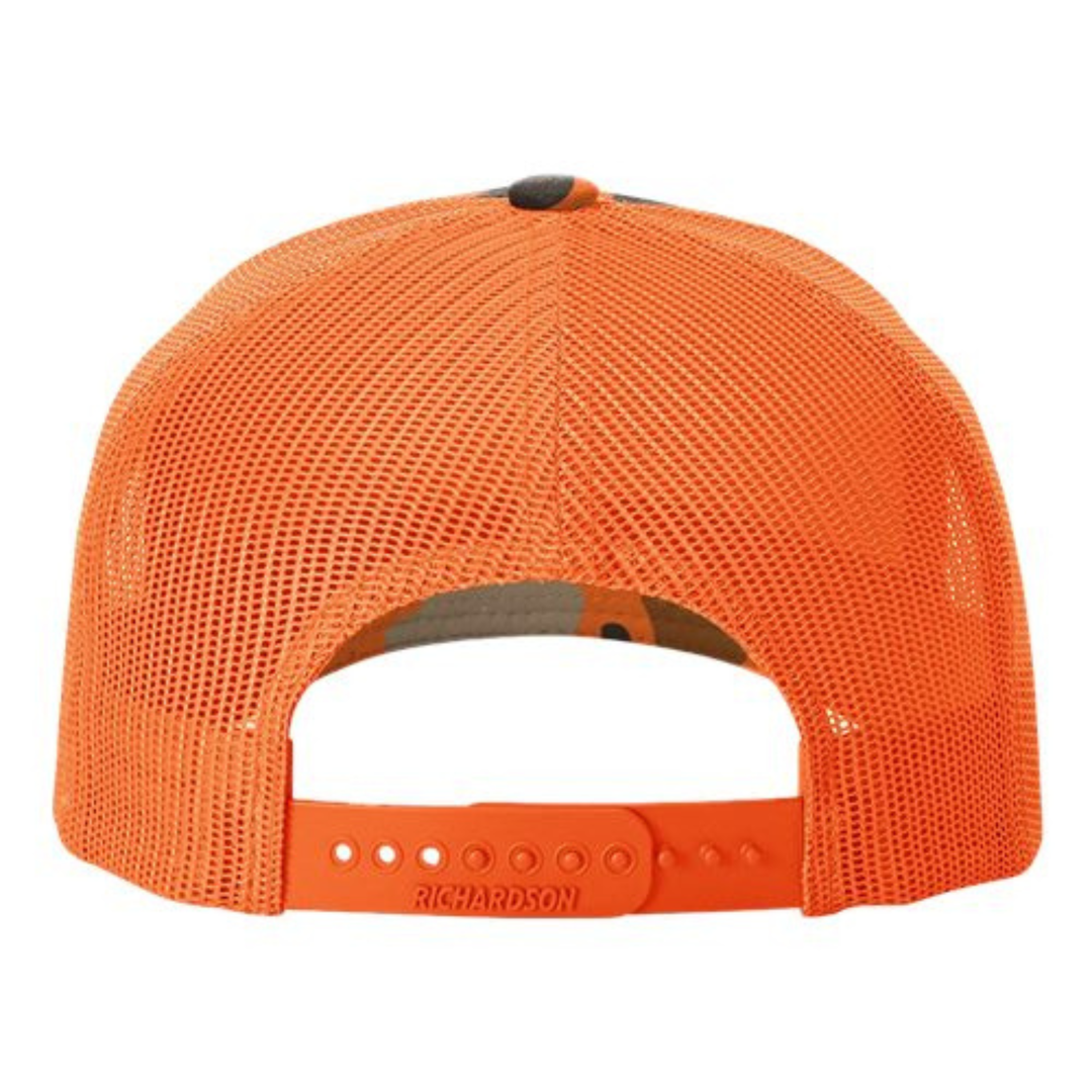 Richardson 112PFP Custom Patch Camo Trucker Hat – Mesh Back Snapback in Blaze Duck Camo/Blaze Orange - view 4