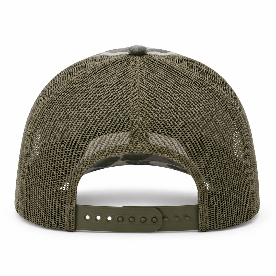 Richardson 112PFP Custom Patch Camo Trucker Hat – Mesh Back Snapback in Marsh Duck Camo/Loden - view 4