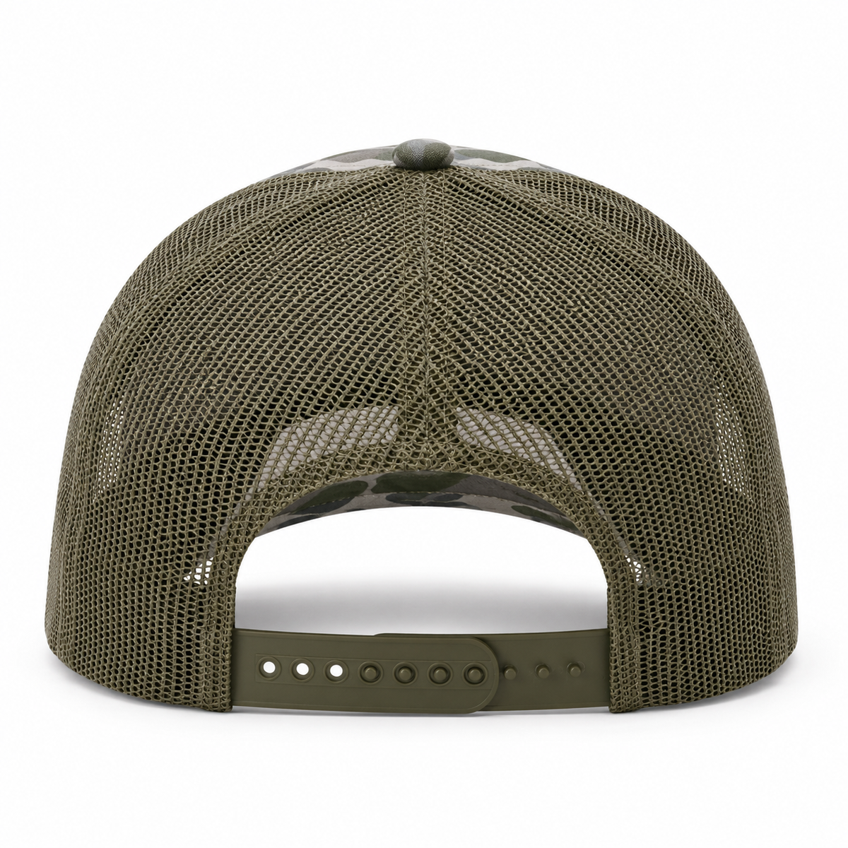 Richardson 112PFP Custom Patch Camo Trucker Hat – Mesh Back Snapback in Marsh Duck Camo/Loden - view 4