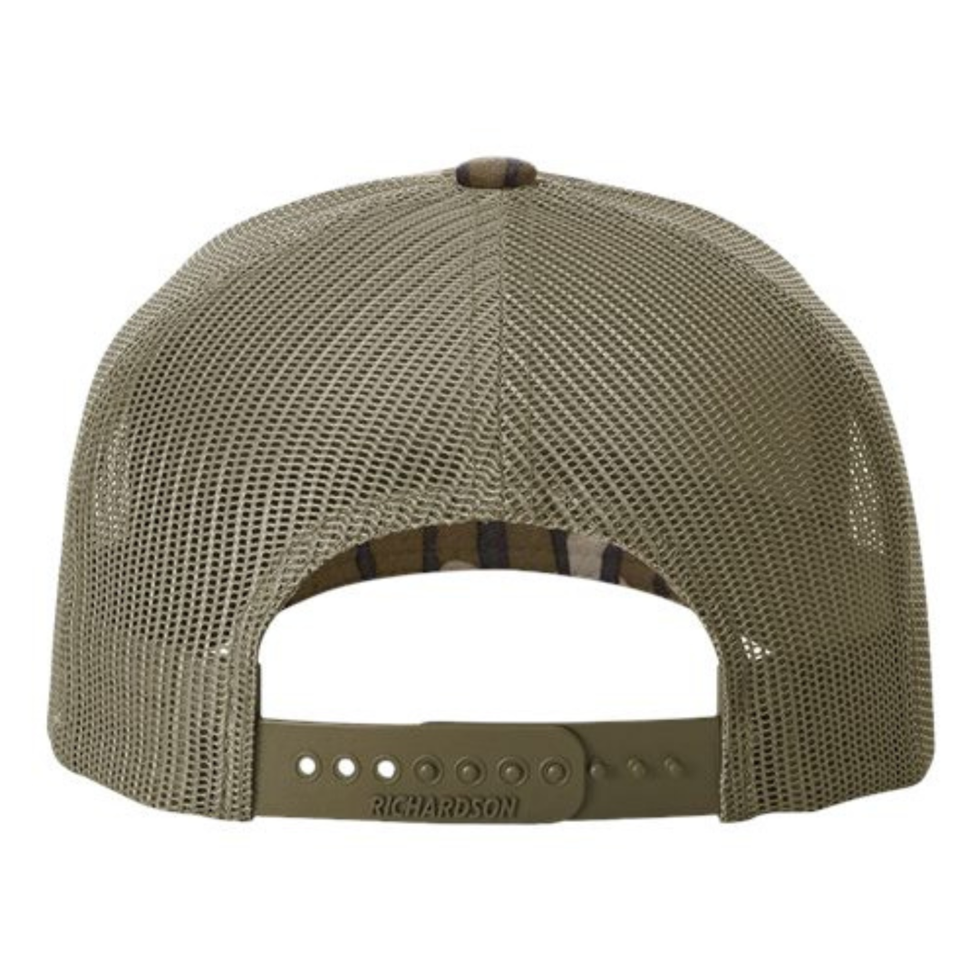 Richardson 112PFP Custom Patch Camo Trucker Hat – Mesh Back Snapback in Mossy Oak Bottomland/Loden - view 4