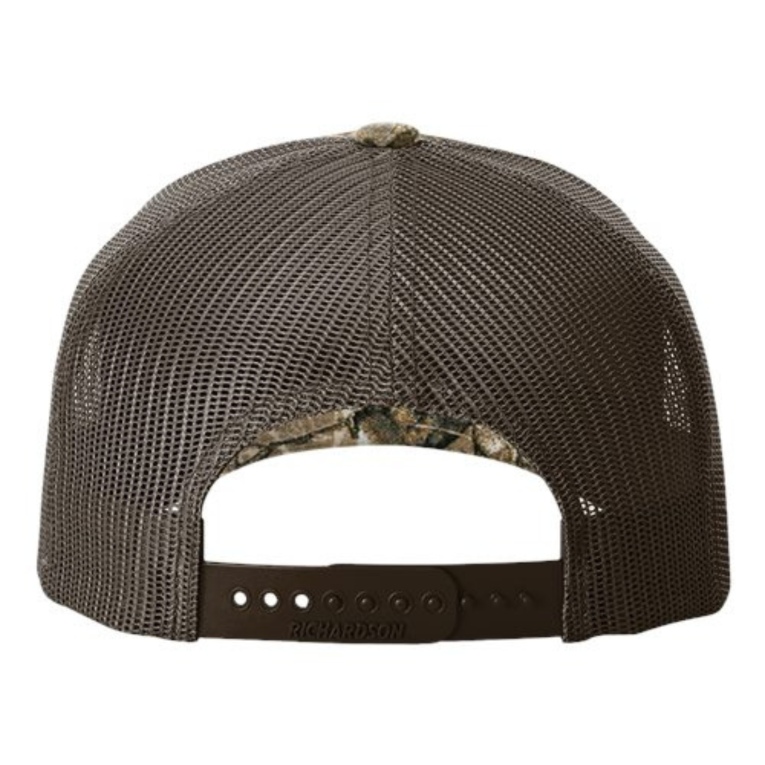 Richardson 112PFP Custom Patch Camo Trucker Hat – Mesh Back Snapback in Realtree Edge/Brown - view 4