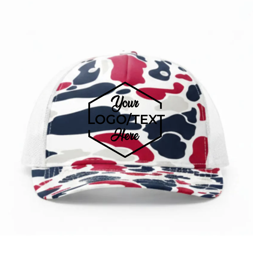 Richardson 112PFP Custom Patch Camo Trucker Hat – Mesh Back Snapback in Americana Duck Camo/White - view 5