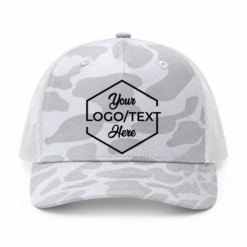 Richardson 112PFP Custom Patch Camo Trucker Hat – Mesh Back Snapback in Blizzard Duck Camo/White - view 4