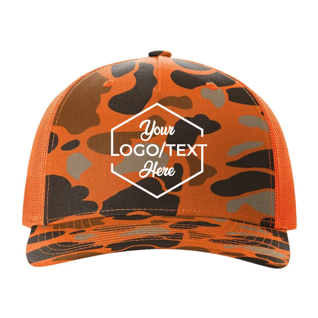 Richardson 112PFP Custom Patch Camo Trucker Hat – Mesh Back Snapback in Blaze Duck Camo/Blaze Orange - view 5