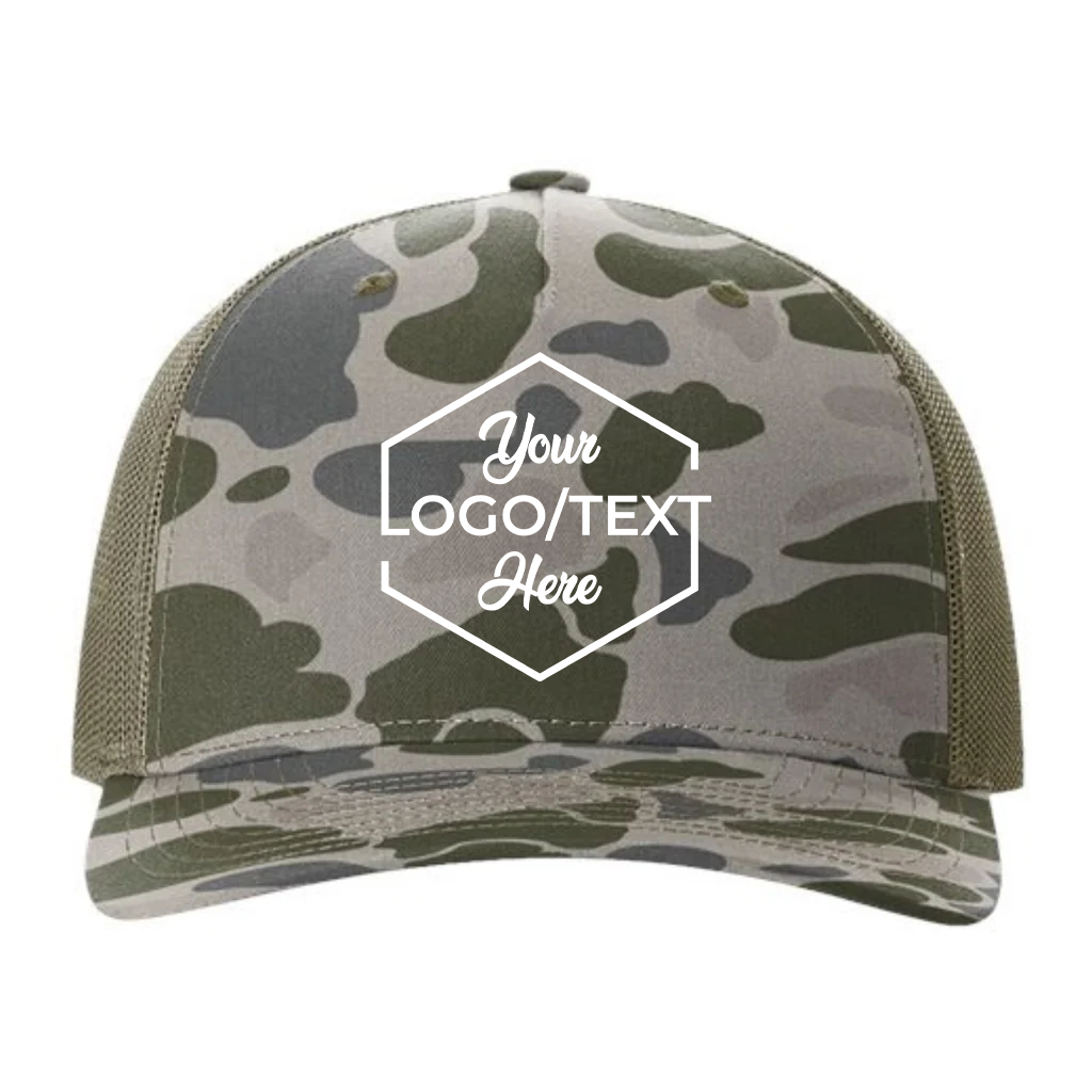 Richardson 112PFP Custom Patch Camo Trucker Hat – Mesh Back Snapback in Marsh Duck Camo/Loden - view 5